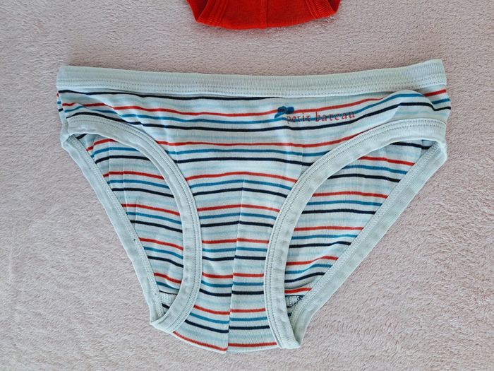 Lot de 2 slips Petits Bateau 10 ans orange et blanc rayé - photo numéro 2