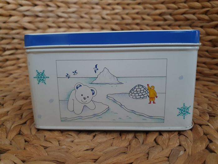 Rare Peluche ours blanc Hauteur 10 cm avec sa boite métal Vert Baudet - photo numéro 5