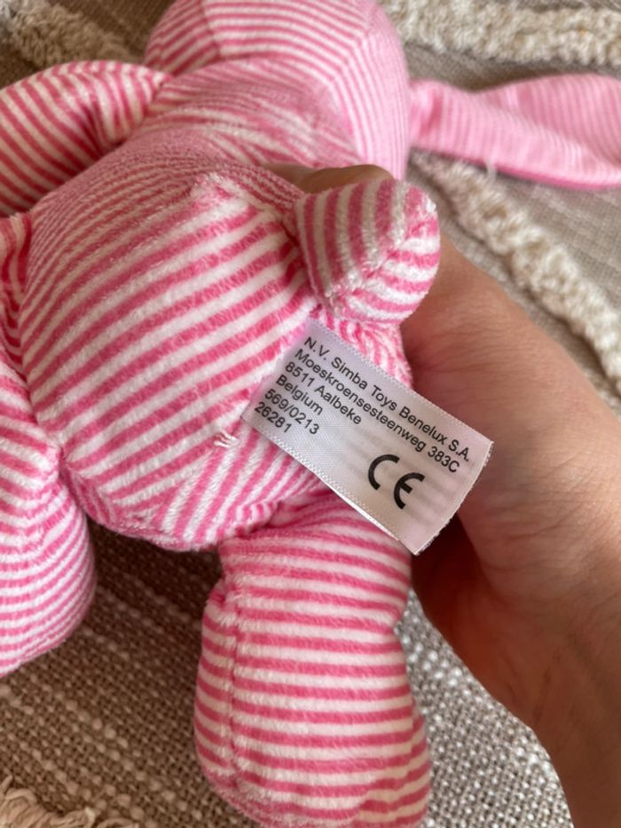 Peluche doudou 25cm Nicotoy lapin rose rayé blanc très bon état - photo numéro 5