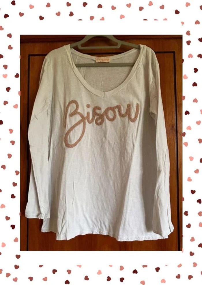 T-shirt manches longues blanc col v April Vintage