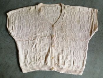 gilet en coton saumon manches courtes tricoté main Phildar