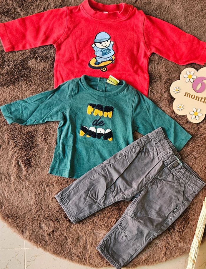 Lot de 2 sous pull et 1 jeans 6 mois fan de papa et skate garçon tape à l'œil - photo numéro 2