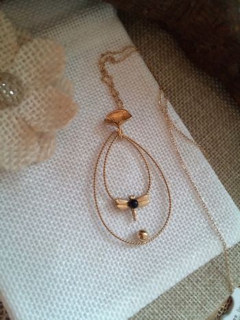 Collier bohème nature libellule et pierre d'obsidienne 🖤