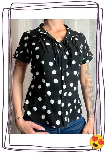 SOLDÉ - Blouse manches courtes à pois noir et blanc taille S - Morgan