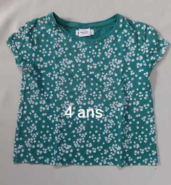 Tee-shirt manches courtes vert à fleurs fille - Tape à l'Œil - 4 ans