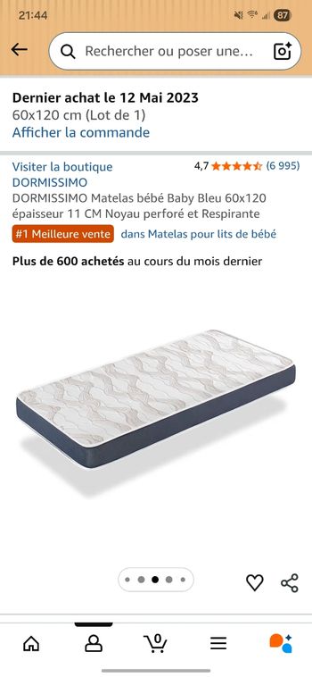 Matelas bébé avec lot drap et alèses