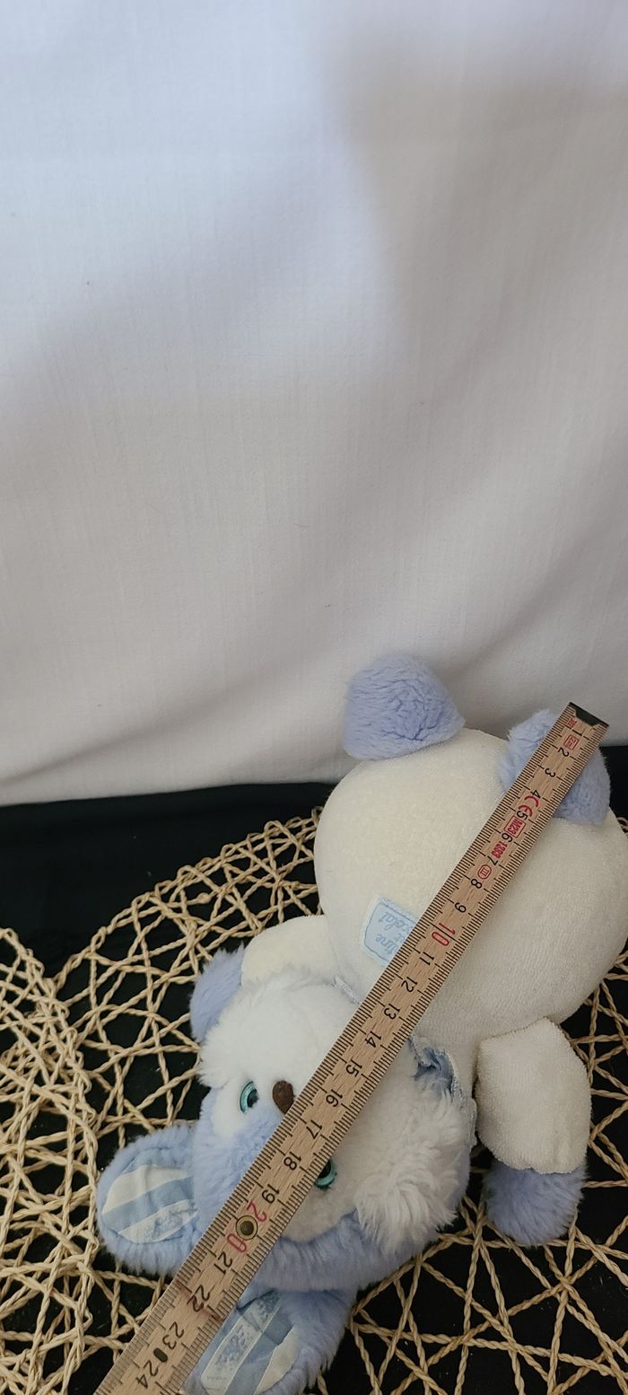 Doudou lapin boule blanc rayé bleu TARTINE ET CHOCOLAT - photo numéro 4