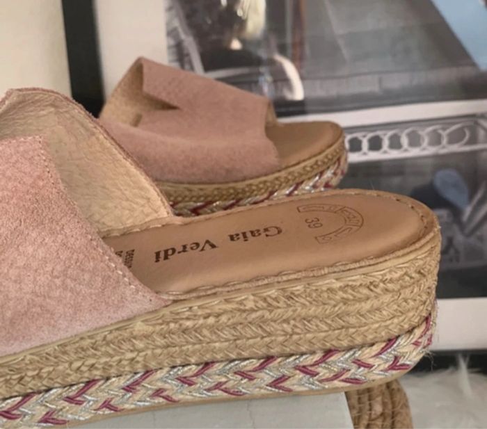 Mules sandales corde cuir véritable daim pointure 39 - photo numéro 5