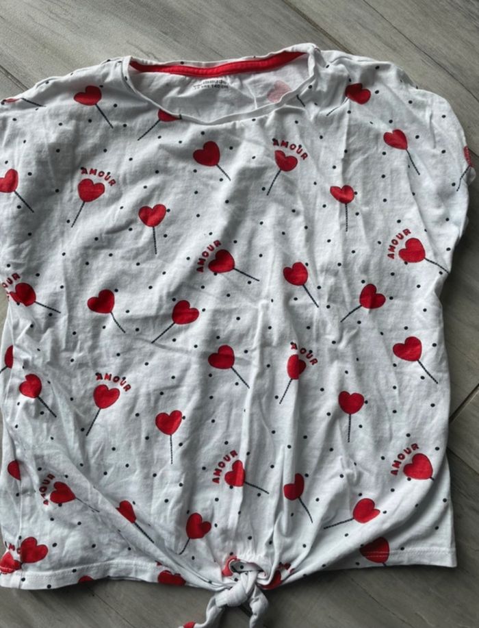 Tee-Shirt fille T 10 ans Vert Baudet blanc avec cœurs rouges - photo numéro 2