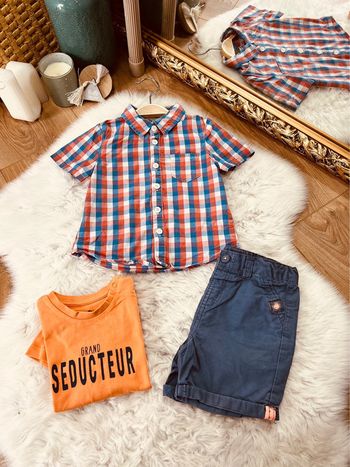 Taille 18 mois ensemble d’été 3 pièces garçon multimarques bleu et orange * séducteur * 💙