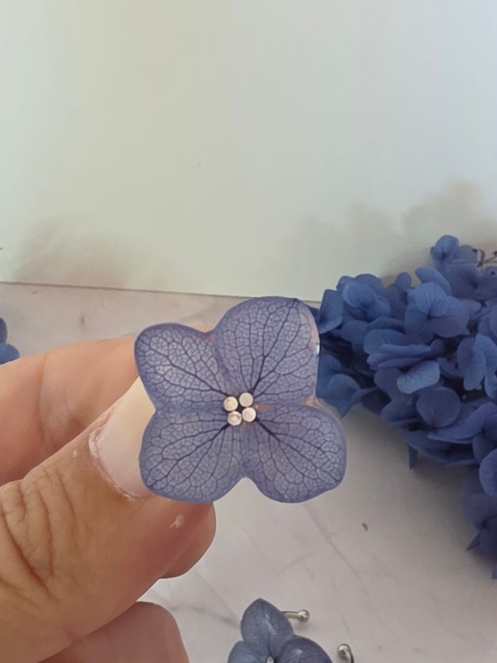 Coffret boucle d'oreille et bague hortensia bleu - photo numéro 3