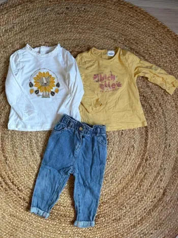 Lot 3 pièces jean t-shirts manches longues Tape à l’œil Obaibi 18 mois parfait état