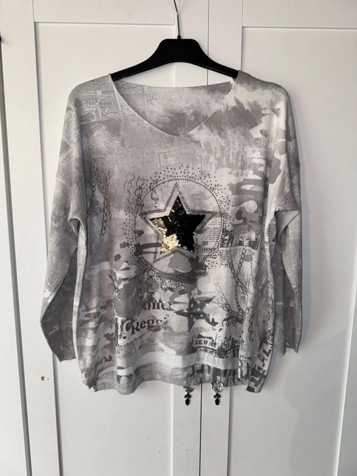 Pull fin l’étoile mixte, guérit, strass , taille unique