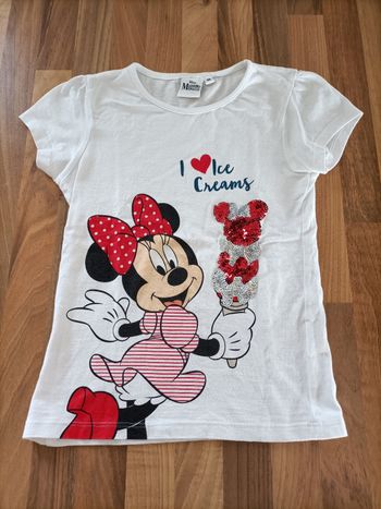 Tee-shirt blanc et rouge Minnie à strass Disney 6 ans comme neuf