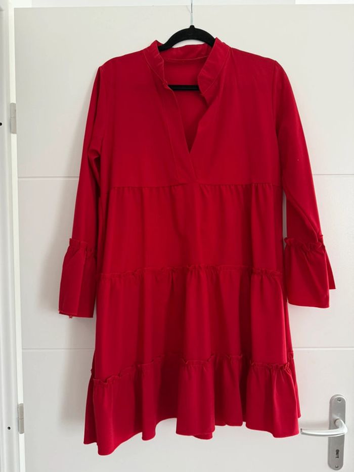 Robe manches longues fluide léger tunique rouge Kleid dress Vestido Vestito jurk jumpsuit femme - photo numéro 3