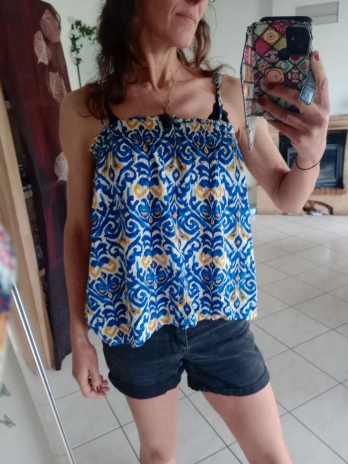Top femme 40 bleu et moutarde c69 - photo numéro 2