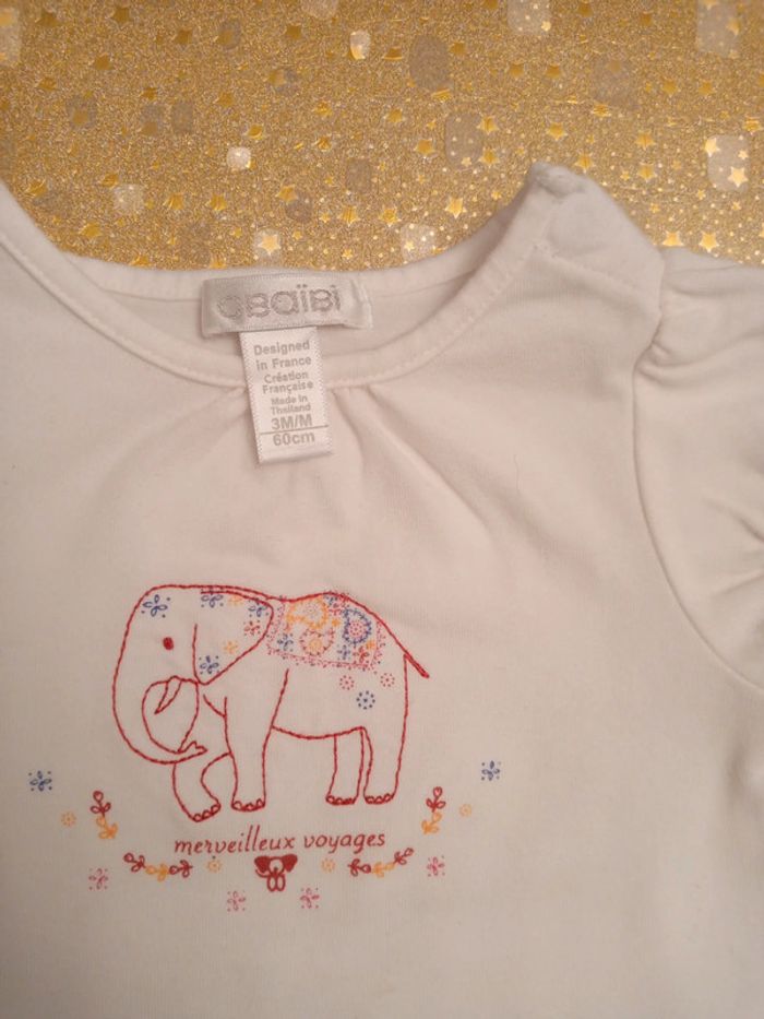 Tee shirt mc blanc 3 mois 60 cm - photo numéro 3
