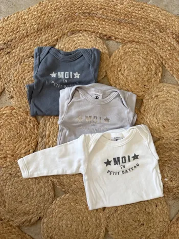 Lot de 3 bodies manches longues Petit bateau 3 mois