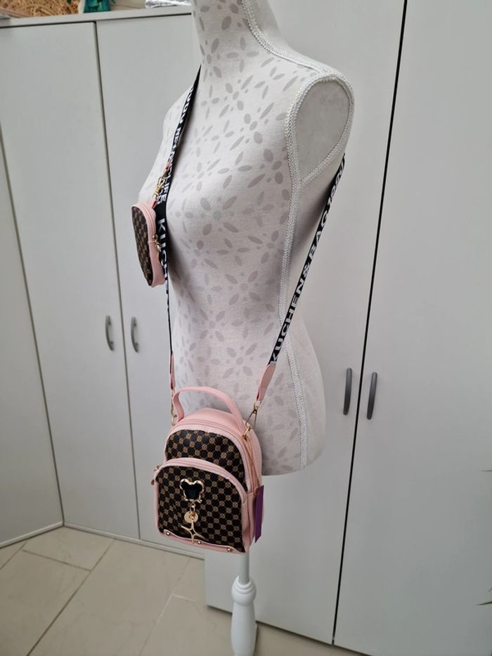 Sac Bandoulière Rose Marron Avec Bijou Sac Et Porte Monnaie - photo numéro 6
