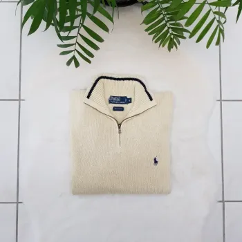 Pull Camionneur half demi zip Ralph Lauren M Beige