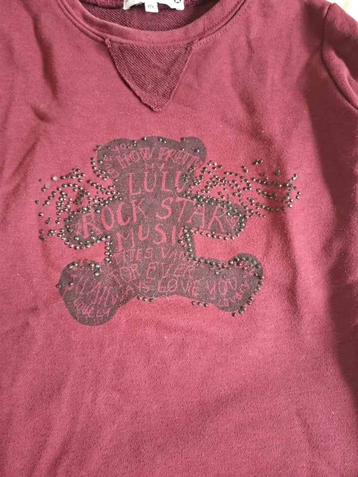 robe hiver bordeaux taille 8 ans, marque Lulu Castagnette, avec motif sur le devant - photo numéro 2