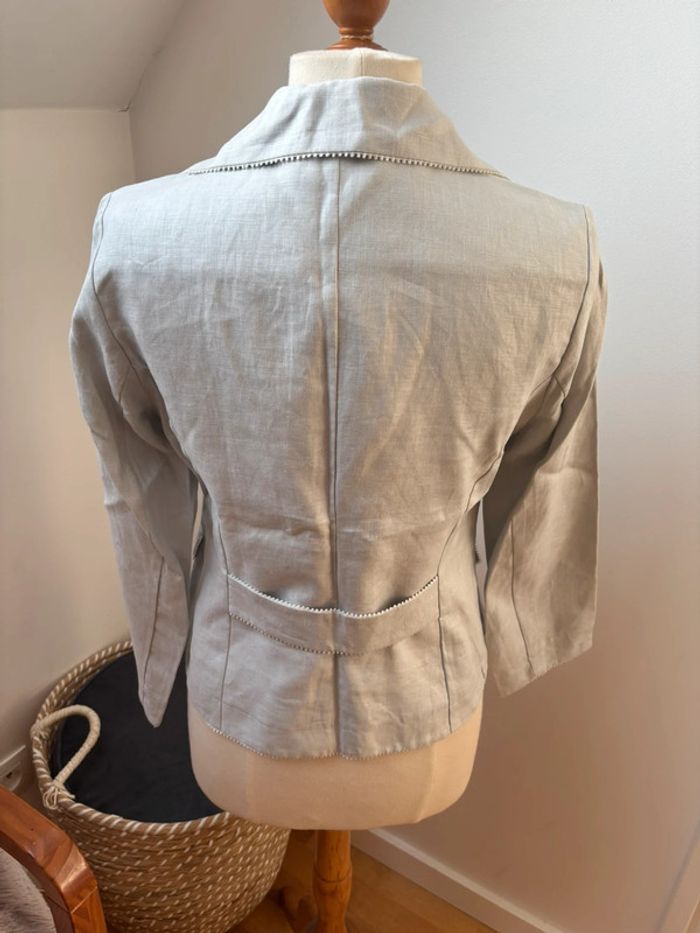 🤍 Sublime blazer en lin - gris détails blancs - T40 - photo numéro 11