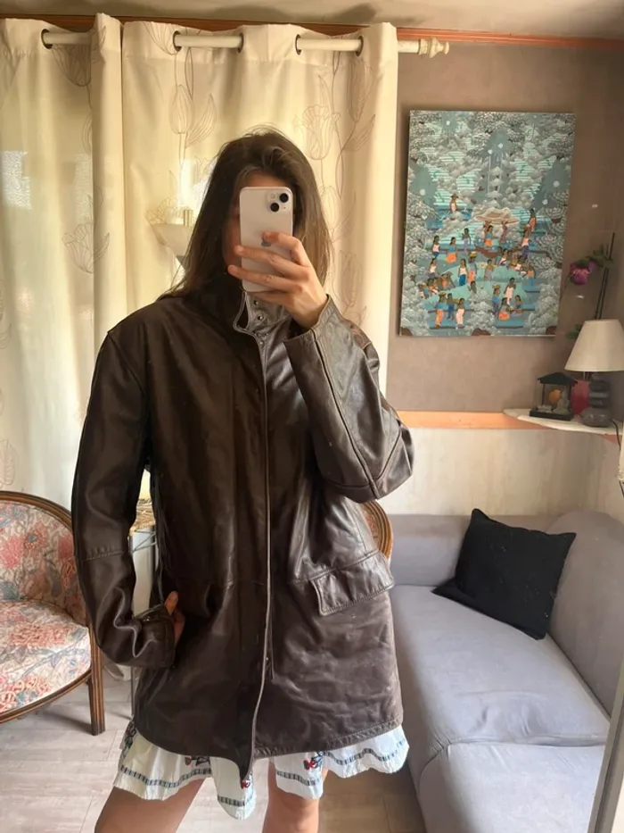 Veste bomber bombardier en cuir vintage rocket rocket vintage bohème champêtre country western - photo numéro 4