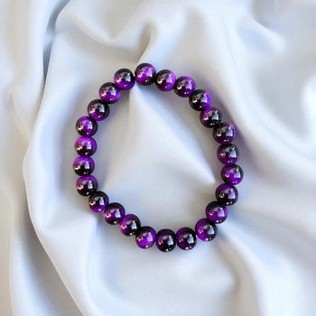 Bracelet en pierre naturelle 8mm – Œil de tigre violet – Neuf jamais porté
