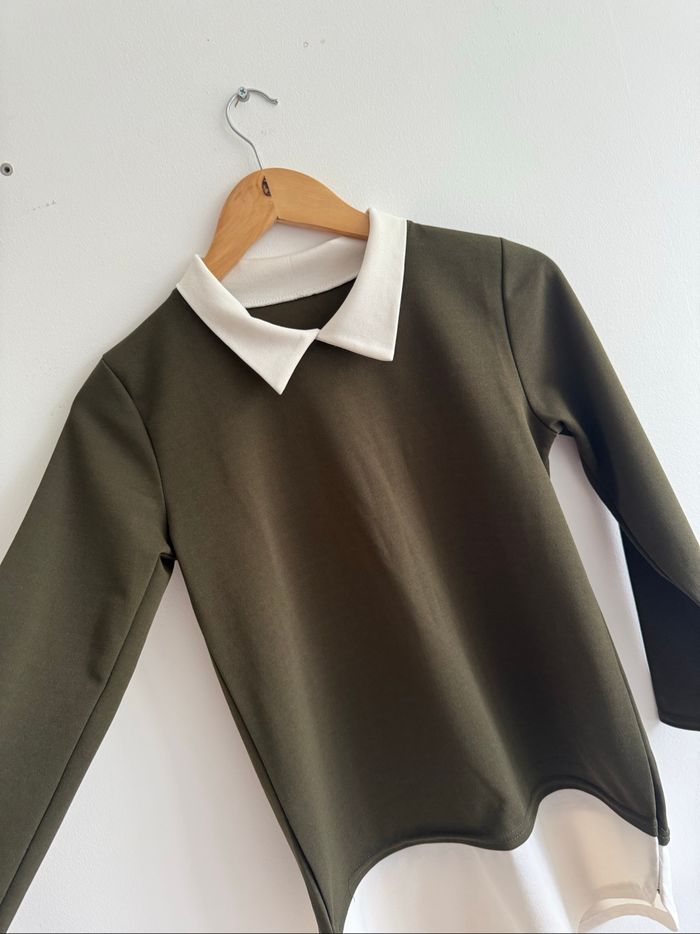 Blouse manches longues kaki blanc taille 36 S - photo numéro 3