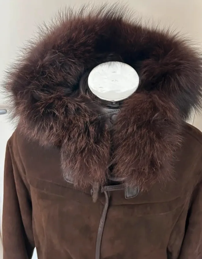Victor manteau en peau , marron,  capuche amovible femme, taille 40 - photo numéro 7