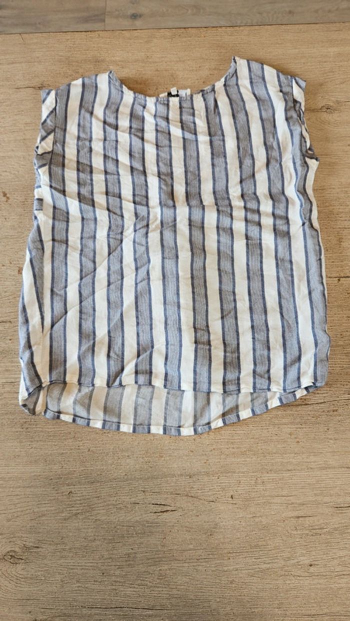 Blouse sans manche bleue lignée blanc,  WMN, CKS, tailleXS, nickel