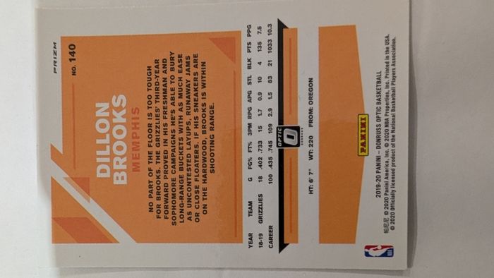 Carte Optic Donruss Dillon Brooks numéro 140 2019-2020 - photo numéro 4