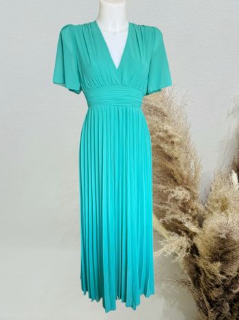 Superbe robe longue plissée femme TU 36/40 vert turquoise 