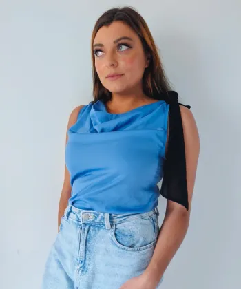 Débardeur blouse fluide bleu ciel avec ruban classe chic Sinéquanone taille 38