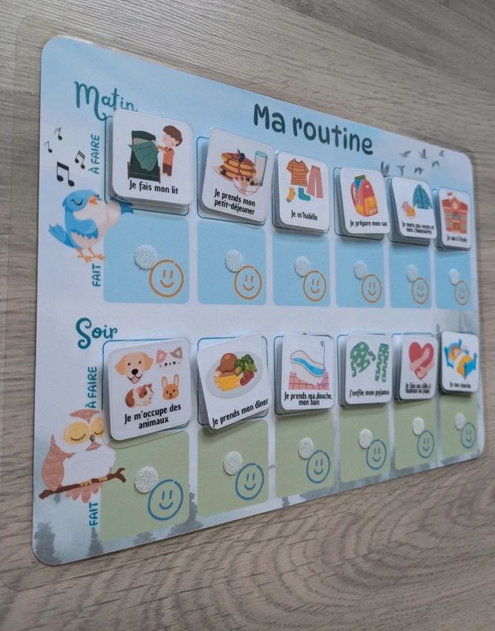 Tableau de routine enfant matin et soir oiseau chouette, 30 vignettes - photo numéro 2