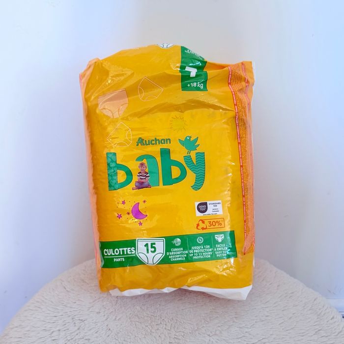 Couche culotte pour bébé taille 7 (+18kg) 15 pièces Auchan