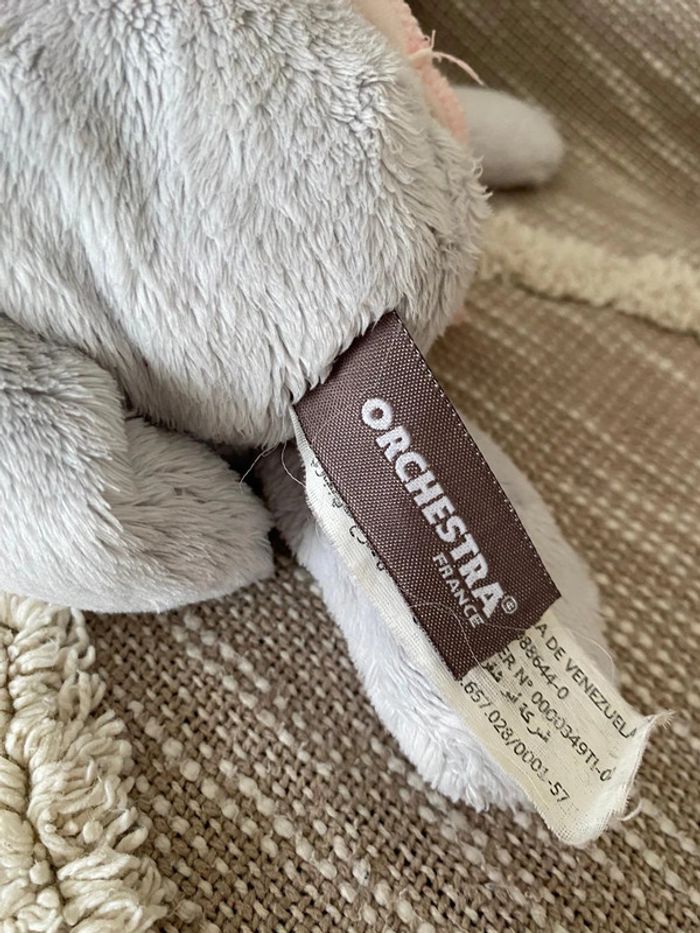 Peluche doudou 31cm orchestra ours gris et rose très bon état - photo numéro 4