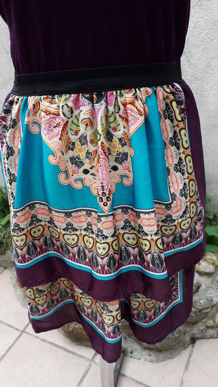Robe bustier ampliforme violet et multicolore - photo numéro 3