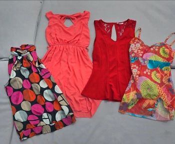 Lot vêtements top debardeur  taille s 36 38 camaieu femme colorés rouge corail rose imprimé