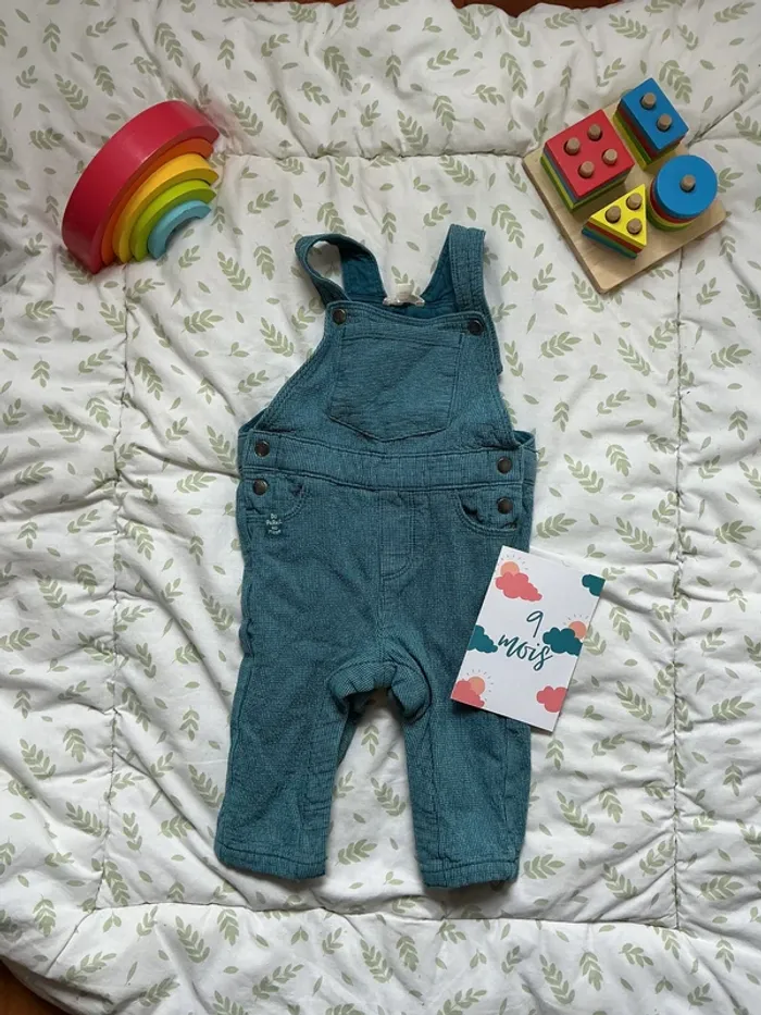 salopette doublée bleu vert pressions entre les jambes du pareil au même 9 mois