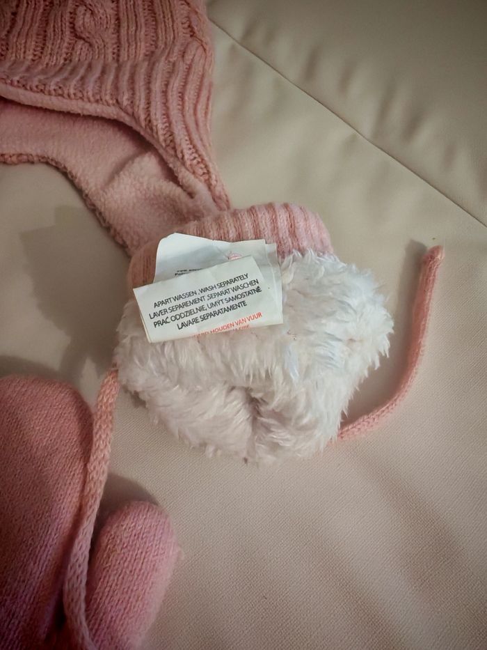 Ensemble bonnet + moufles rose - photo numéro 6