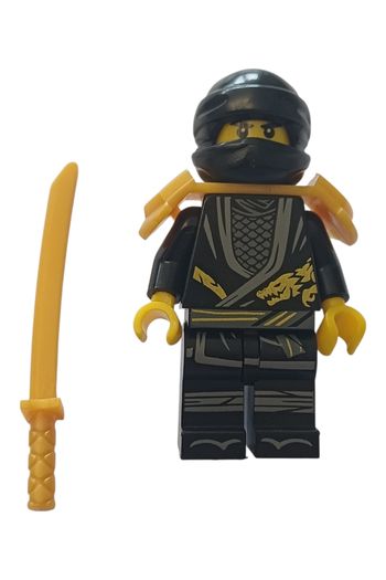 Figurine Style LEGO Ninjago Ninja Noir (Cole) avec Katana Or