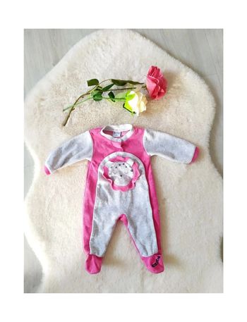 Pyjama velours à pressions devant taille naissance nouveau-né fille 0 mois = 50 cm