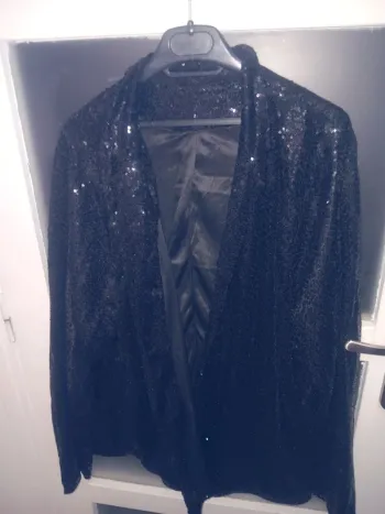 Veste de soirée noire à sequins élégante pour femme taille XL