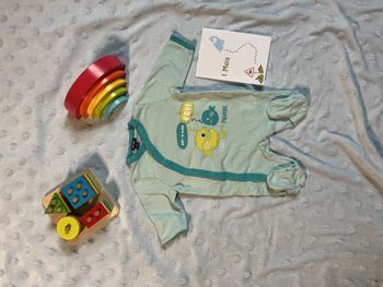 pyjama grenouillère en coton turquoise ouverture devant 1 mois kiabi