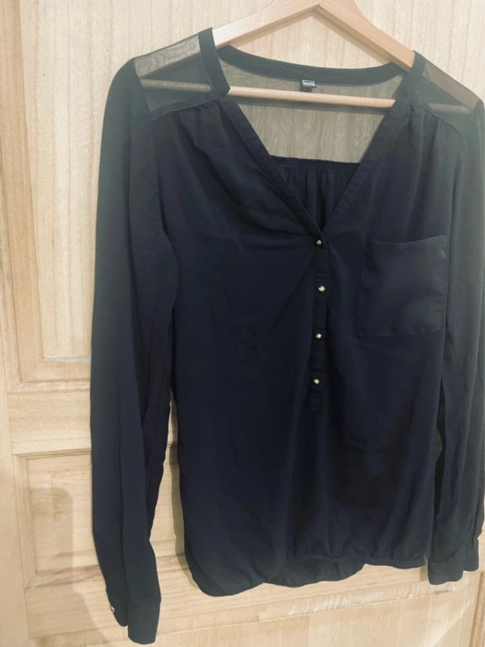 Blouse noire uni manches longues dentelle taille S - photo numéro 12