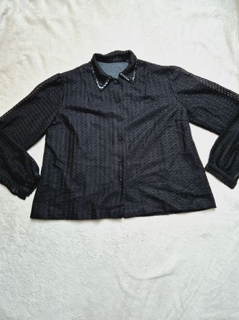 Superbe veste légère noire cérémonie sequin tissus dentelle