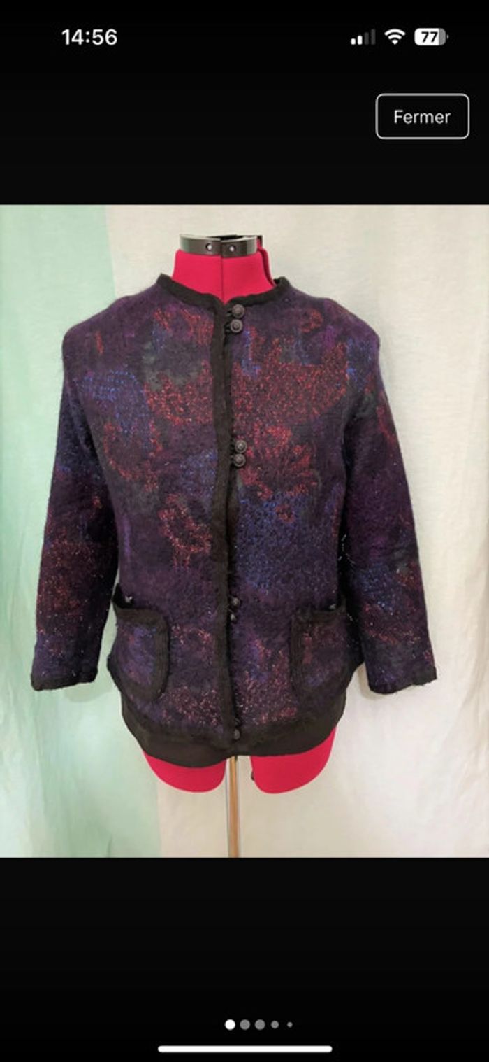 Magnifique veste vintage laine cardée violine/pourpre S/36