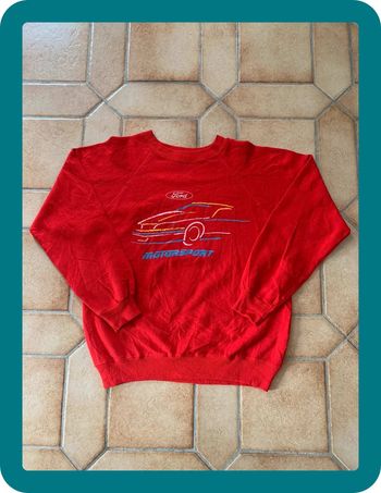 Crewneck sweat rouge unisexe Hanes voiture car Ford graphique printed relief année 80s vintage