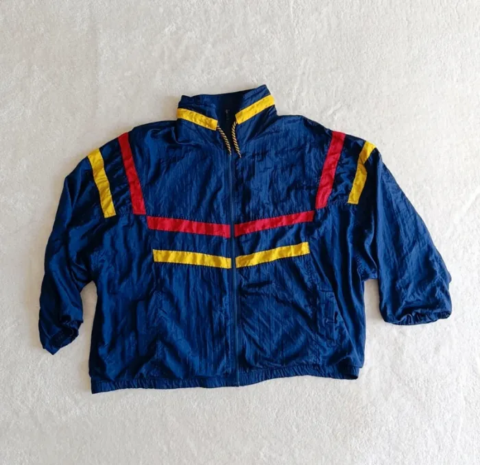 Veste vintage Venezia 80s/90s M Style rétro streetwear bleu marine bandes rouge et jaune mixte - photo numéro 4